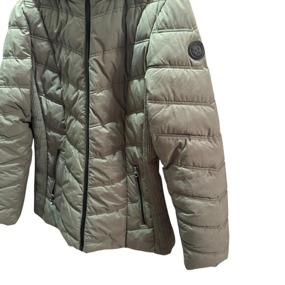 Nautica Jacket Womens Large Green Quilted Puffer Faux Fur Hood Water Resistant - Picture 2 of 14